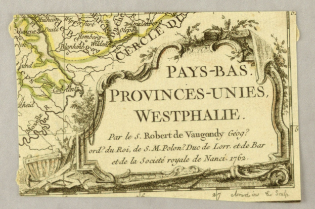 Detailiertes altes Kartenblatt von Westphalens Provinzen auf vergilbtem Papier mit begleitendem Text, der die Region und ihre Merkmale beschreibt.