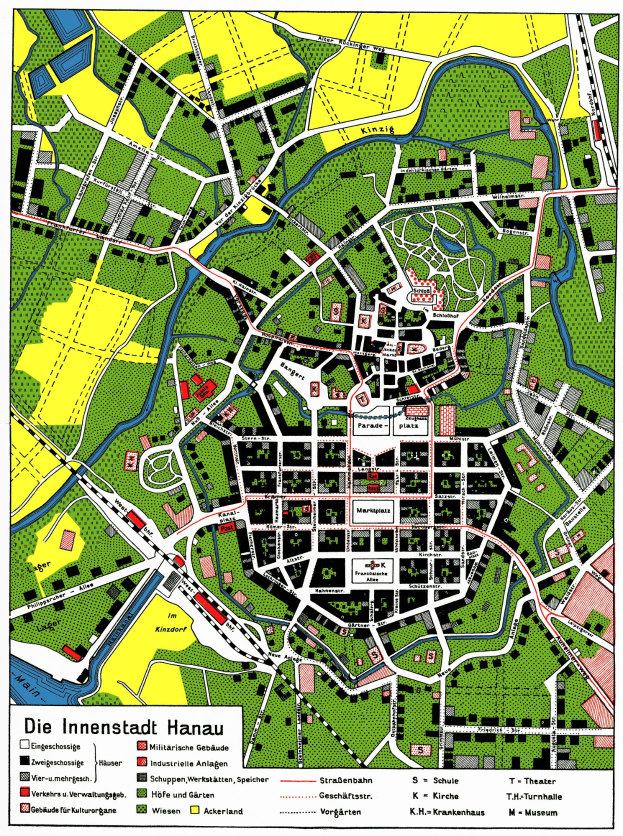Detailierte Straßenkartenposter von Hannover, Deutschland, mit Straßen, Gebäuden und Sehenswürdigkeiten sowie zusätzlicher Stadtinformation.