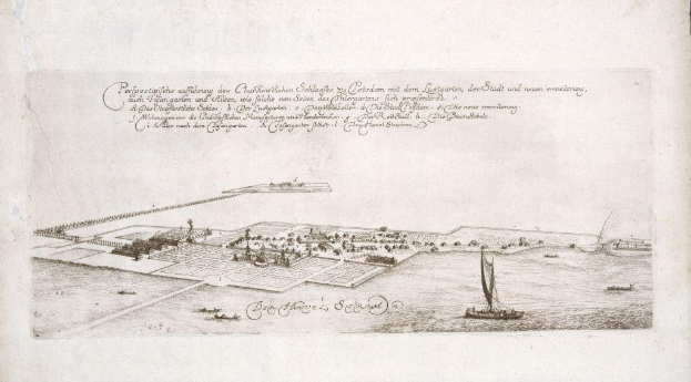 Altes Buch mit einer zentralen Illustration von Köln, Deutschland, umgeben von Booten auf Wasser, betitelt mit "Plan der Stadt Köln, Deutschland".