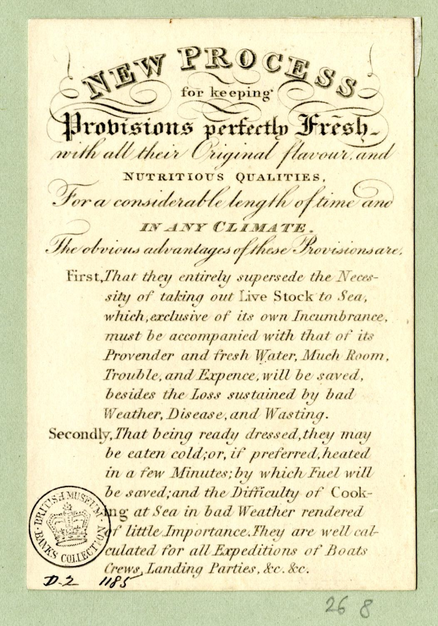 Papier mit gedrucktem Text "Neuer Prozess zum Frischhalten von Probiotika" und einem Stempel auf der linken Seite.