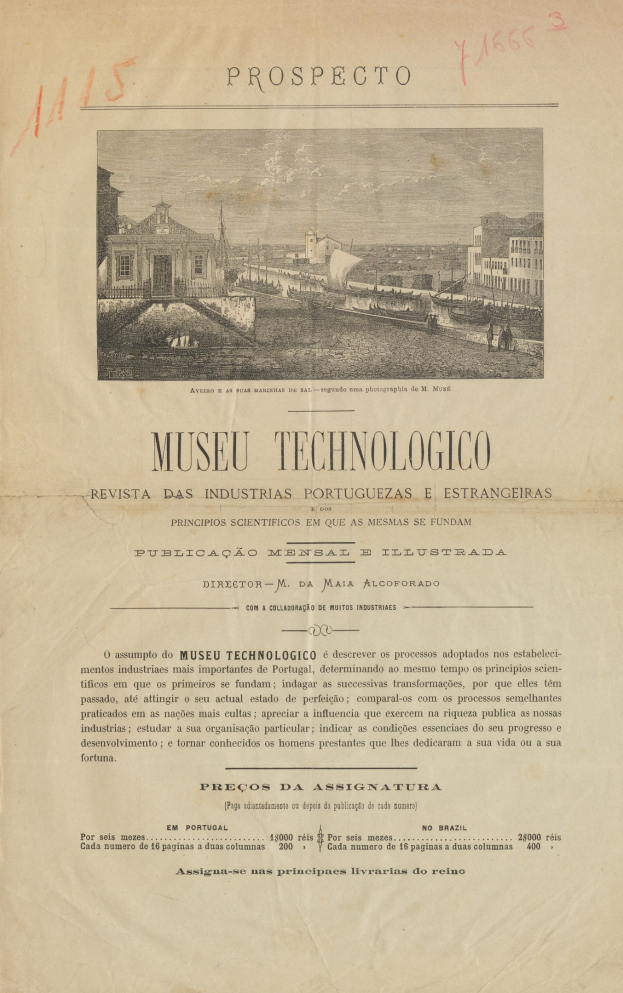 Ein vergilbter, alter Buchumschlag mit einer Kursivschrift-Titel und einer Abbildung eines Museums mit einem großen Eingang und mehreren Fenstern.