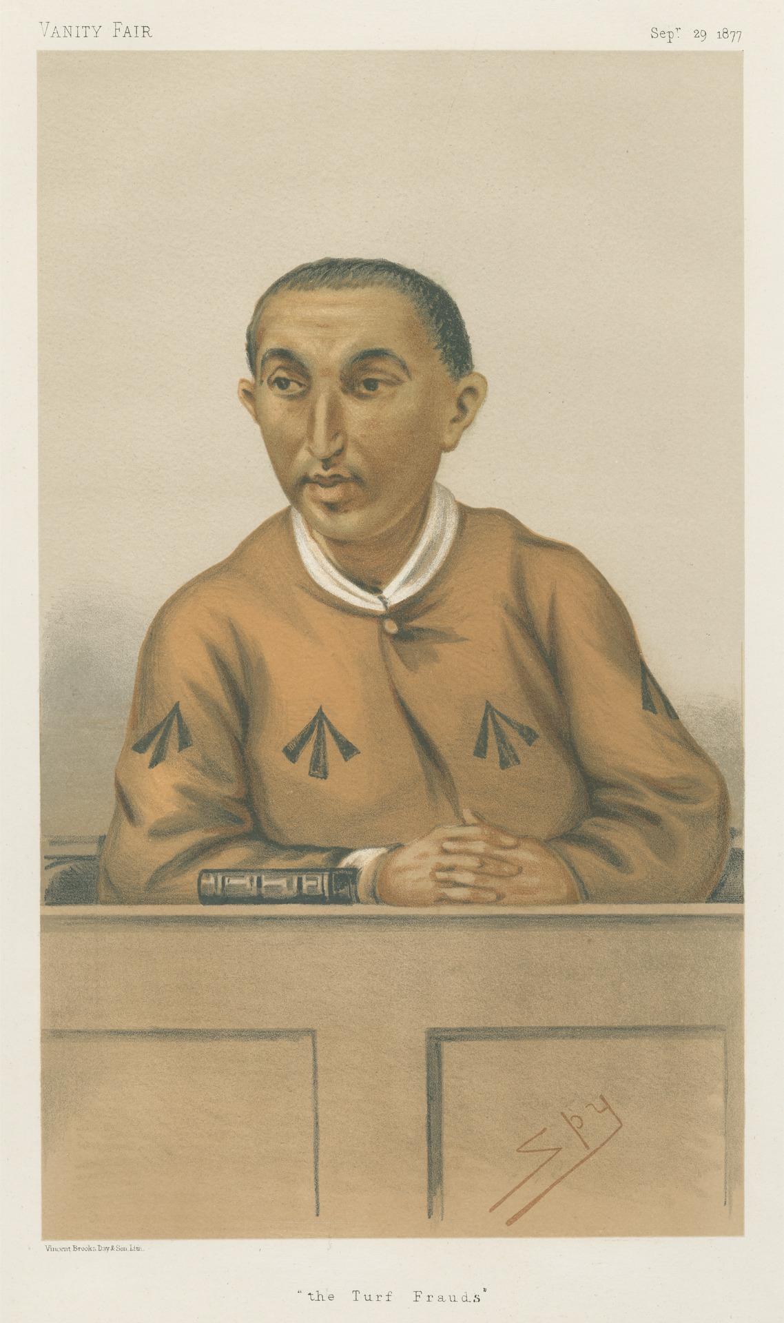 Ein Mann in einem weißen Hemd und dunklen Hosen sitzt an einem Tisch mit gefalteten Händen und sieht ernst aus, mit dem Text "Die Rasenbetrügereien" unten.