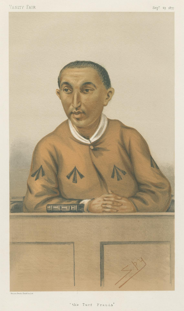 Ein Mann in einem weißen Hemd und dunklen Hosen sitzt an einem Tisch mit gefalteten Händen und sieht ernst aus, mit dem Text "Die Rasenbetrügereien" unten.