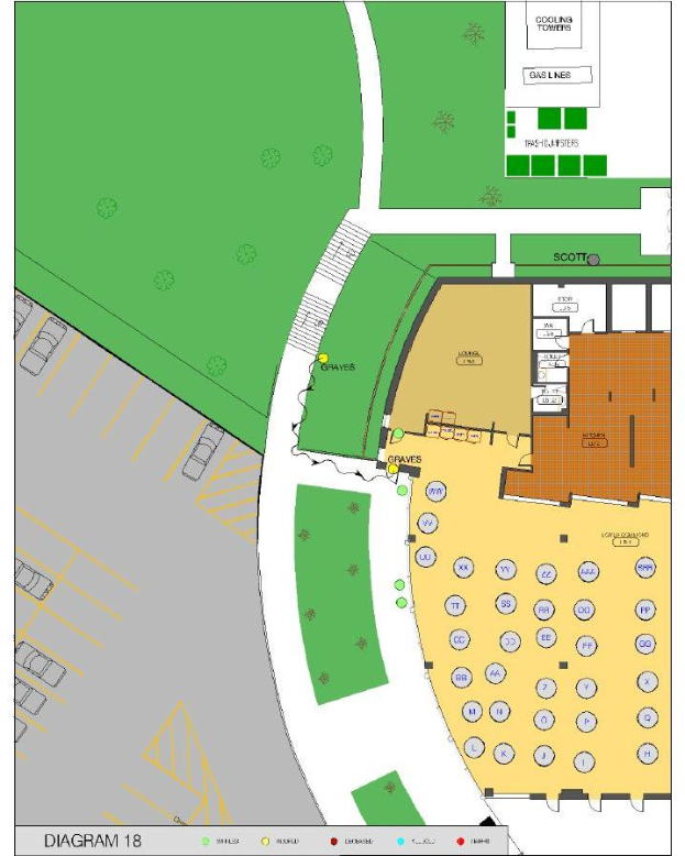 Ein detaillierter Lageplan einer neuen Schule, der Gebäude, Räume, Flure und Campusmerkmale zeigt und von Text begleitet wird, der das Layout, die Schülerkapazität, die Klassenzimmerstandorte und Annehmlichkeiten beschreibt.