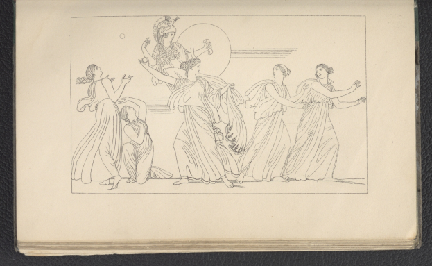 Ein Buchumschlag mit einer leuchtenden Illustration einer Gruppe tanzender Frauen in energischen, synchronisierten Posen mit detaillierten Kleidung und Gesichtsmerkmalen.