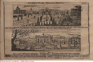 Offenes Buch mit einer detaillierten Stadtansicht auf seinen Seiten, begleitet von Text und zusätzlichen Bildern.