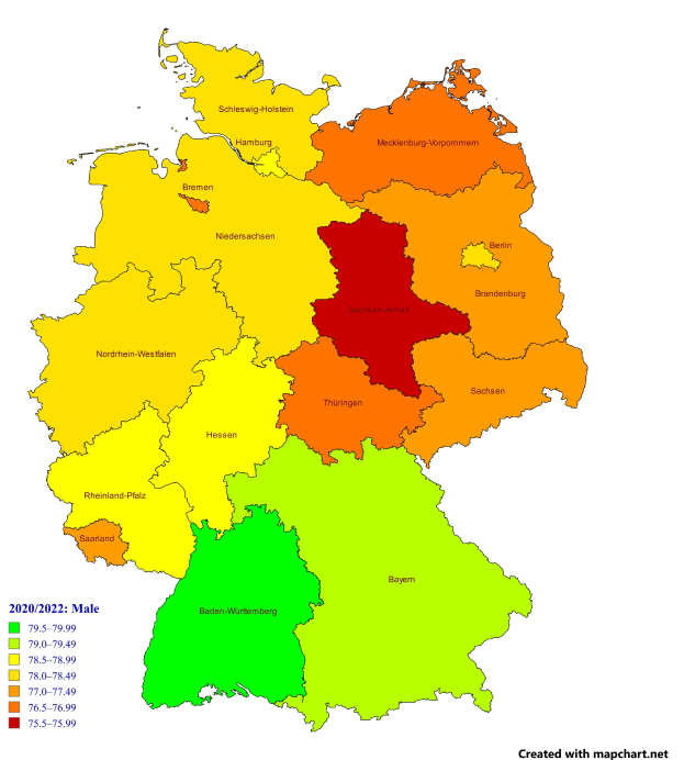 Eine Deutschlandkarte mit farbigen Regionen, die den prozentualen Anteil der Bevölkerung in jedem Gebiet anzeigen, begleitet von erklärendem Text auf der linken Seite.