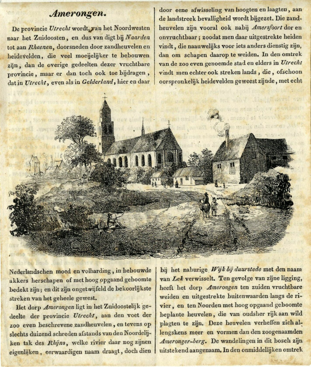 Ein altes Buchcover mit einer detaillierten Zeichnung eines Dorfes mit Häusern, Bäumen und Menschen, begleitet von Text.