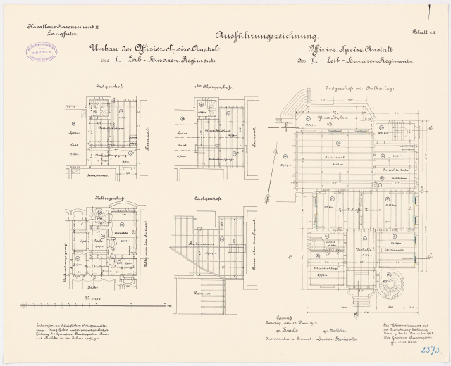 Ein detaillierter architektonischer Grundrissplan des ehemaligen Büro des deutschen Bundeskanzlers, der den Gebäudelayout mit Text und Zeichnungen zeigt.
