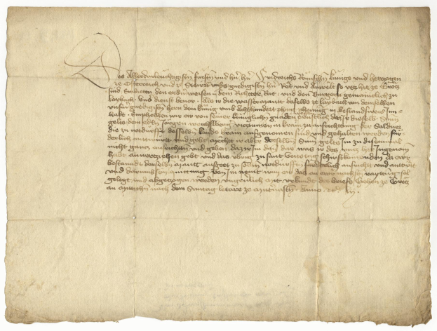 Ein vergilbtes, altes Stück Papier mit sauberer, lesbarer Schreibschrift, das angeblich ein Brief des deutschen Finanzministers an seine Frau ist.