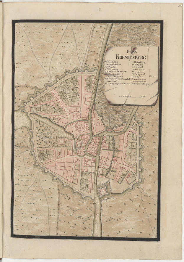 Detailierte Karte von Hohensberg, Deutschland, aus einem alten Buch, die Straßen, Gebäude und Sehenswürdigkeiten zeigt, mit zusätzlichem Text über die Stadt.
