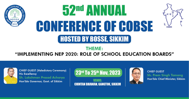 Anzeige für die 52. Jahrestagung der COBSE, veranstaltet von Bosse Sikkim, mit zwei Personen und Veranstaltungseinzelheiten.