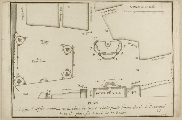 Detailierter Papierplan von Paris, der Straßen, Gebäude und Sehenswürdigkeiten zeigt.